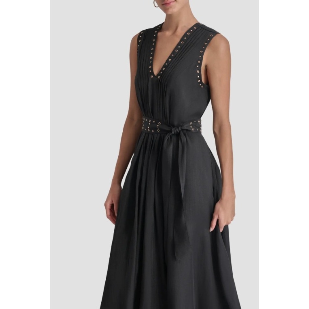 DKNY Black Sleeveless Midi Dress Size L Organza Elegant Chic Evening Edgy Black